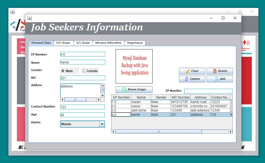 the interface of Career Information Management System